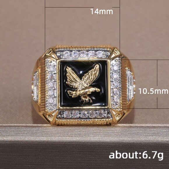 3/$35 Gold & Silver Eagle Copper Signet Ring Diamonds Men's Jewelry Zirconia CZ - Picture 7 of 7
